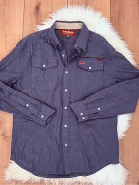 Simms Navy Chambray Long-Sleeve Button-Up Shirt - Size Medium